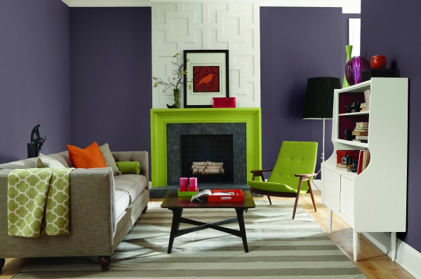 green and plum living room