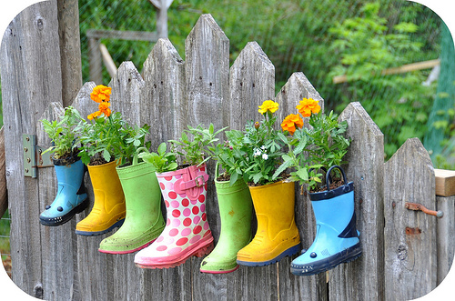 rain boot planters 