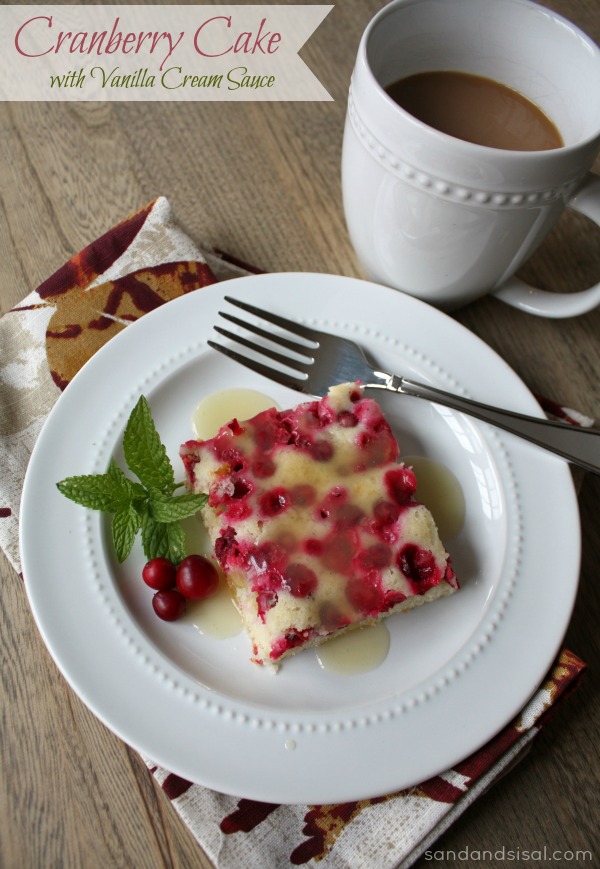 Cranberry Cake with Vanilla Cream Sauce