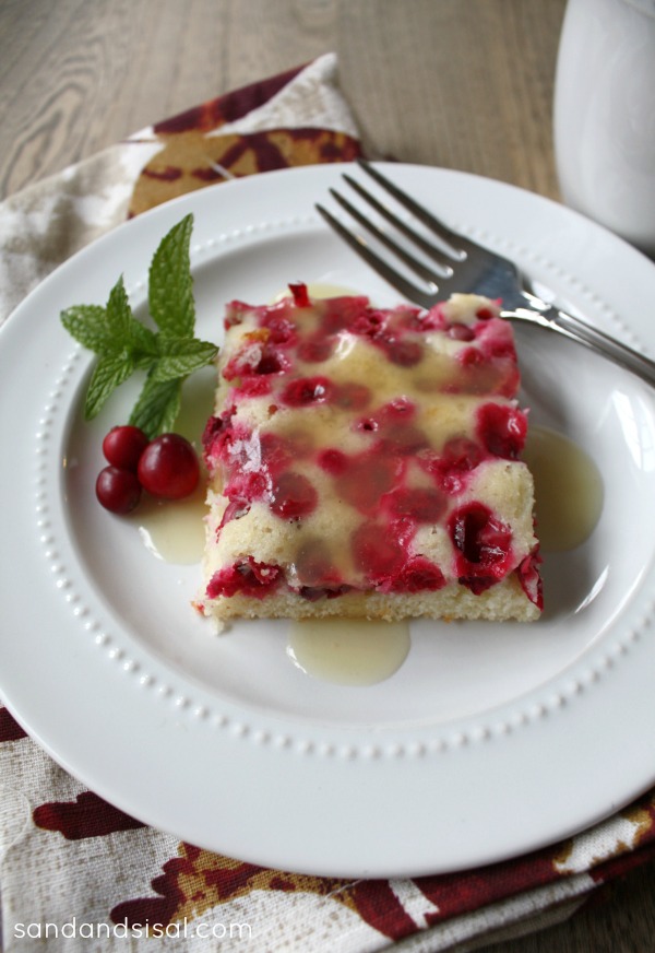 Cranberry Cake with warm Vanilla Cream Sauce