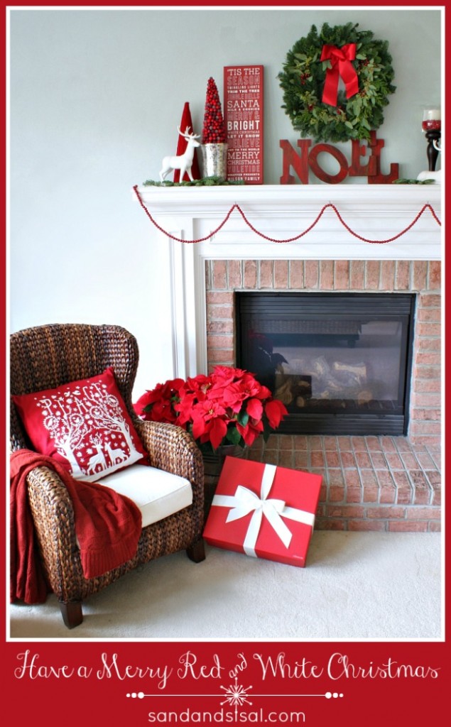 A Red and White Christmas Mantel