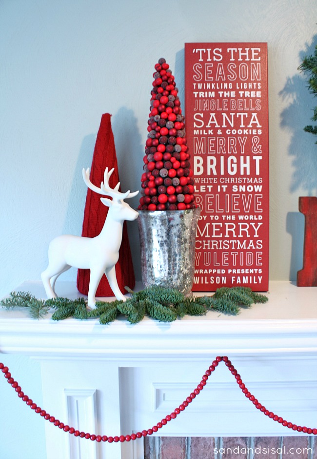 Red and White Christmas Mantel