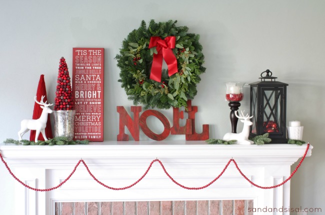 Red and White Christmas Mantel - Sand and Sisal