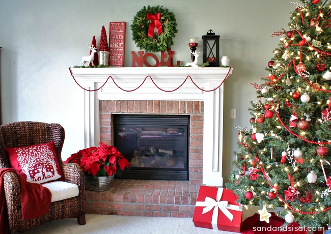 Red and White Christmas Mantel - Sand and Sisal