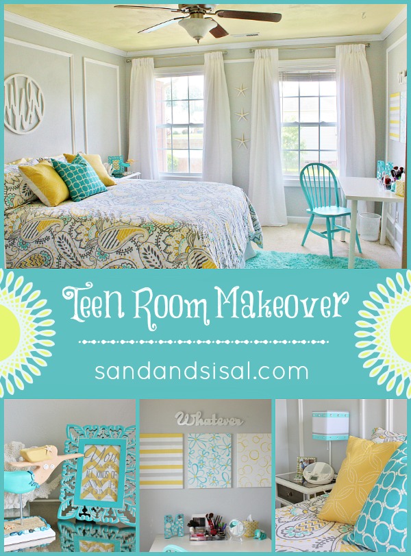 Teen Room Makeover - Gray, Yellow, Turquoise #HelloBeautiful