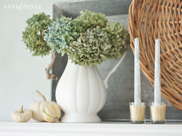 Dried Hydrangeas and White Pumpkins