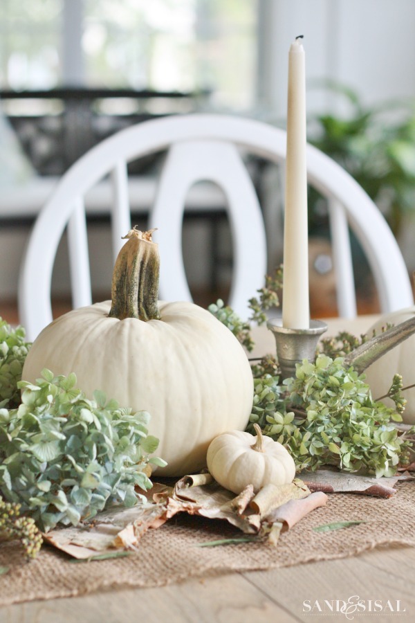 White Pumpkin and Hydrangea Centerpiece