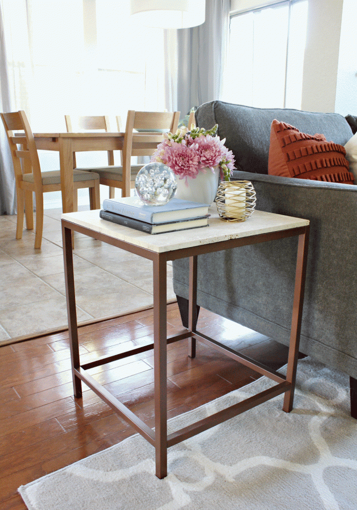 Modern Side Table Makeover with Travertine top