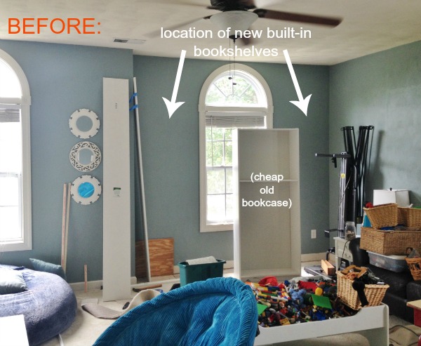 Playroom Before Built-in Bookshelves