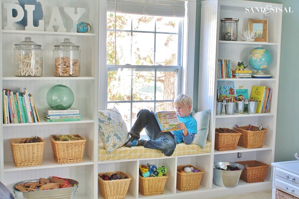 Playroom Built-in Bookshelves + Window Seat