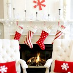 red and white Christmas mantel