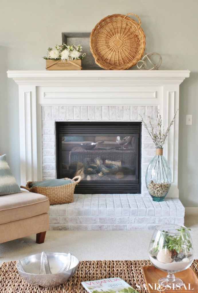 White Washed Brick Fireplace Makeover