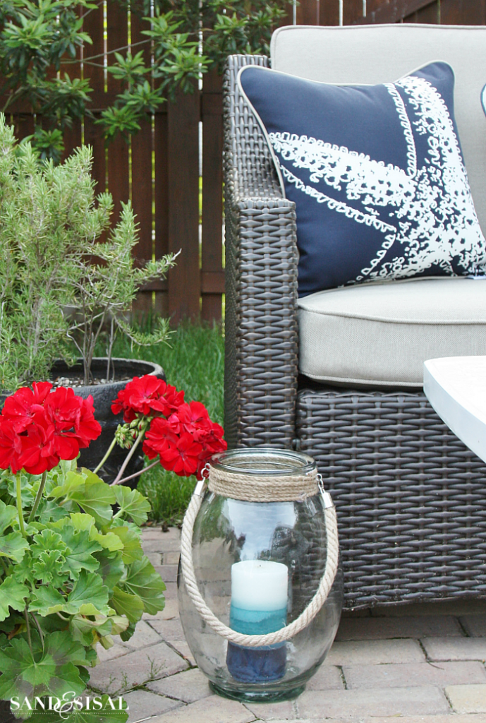 Coastal pillows and lanterns