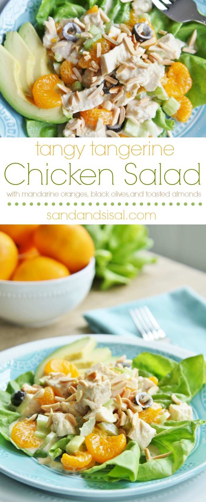 The perfect summer dinner! Tangy Tangerine Chicken Salad with Mandarin Oranges and toasted almonds. 