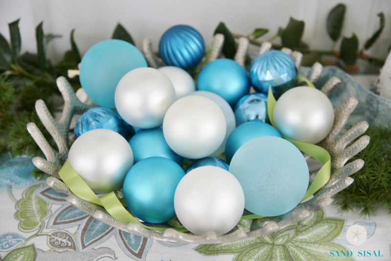 Coral Bowl filled with Ornaments