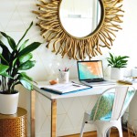 Home office with gold paint pen wall