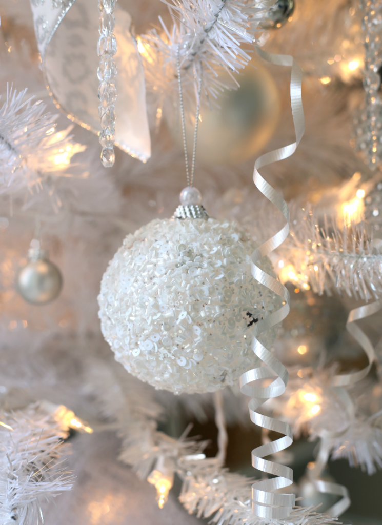 White glittered Snowball Ornament