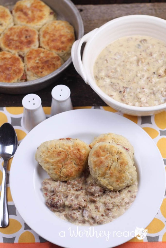 Buttermilk-Bacon-Biscuits-Italian-Sausage-and-Mushroom-Gravy