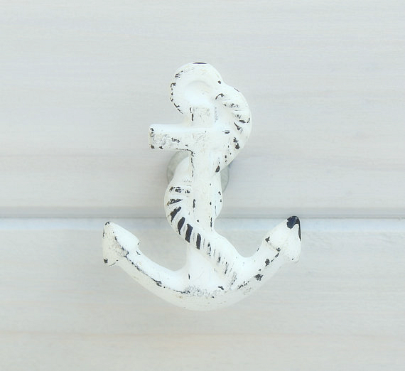 White Distressed Anchor Drawer Pull - Coastal Cabinet knobs