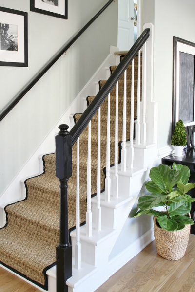 Painted Staircase Makeover with Seagrass Runner Tutorial