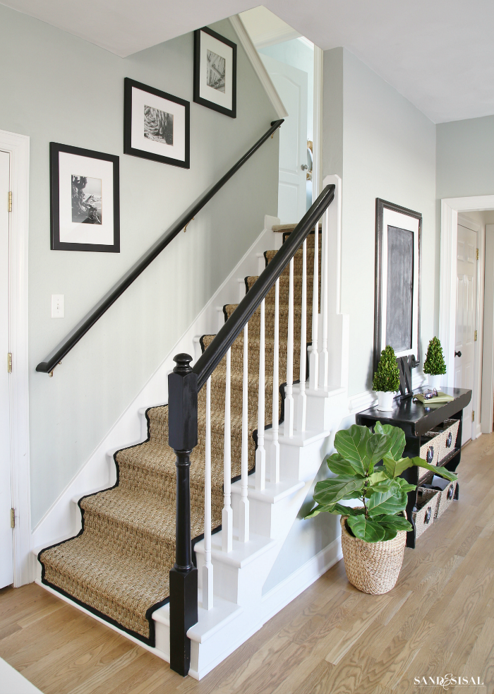 Painted Staircase Makeover with Seagrass Stair Runner Tutorial