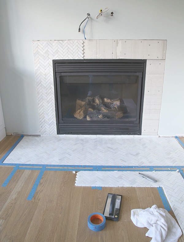 Tiling a marble herringbone surround and hearth