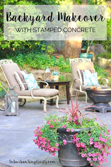 Backyard makeover with stamped concrete