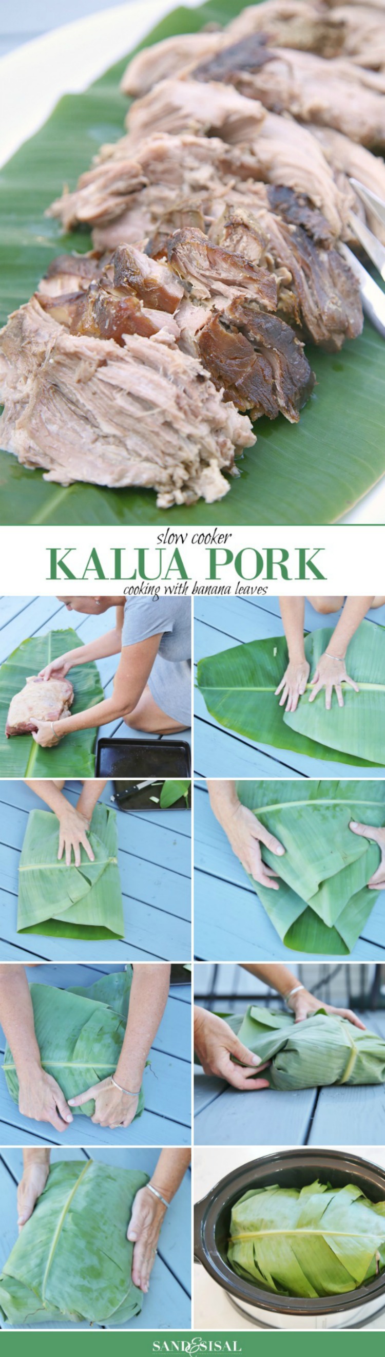 3-Ingredient Succulent Slow Cooker Kalua Pork. This pork is sweet, tender, slightly spicy and feeds a crowd! PS- the banana leaf is totally OPTIONAL so no worries. 