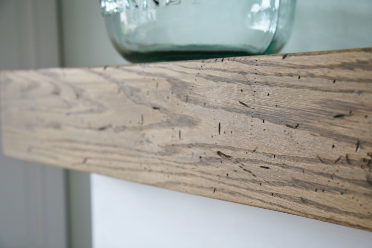 DIY Weathered Oak Wood Beam Mantel