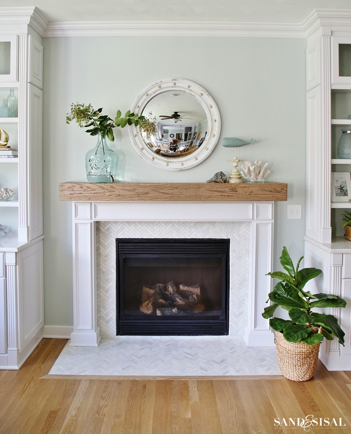 Wood Beam Mantel - Coastal Fireplace