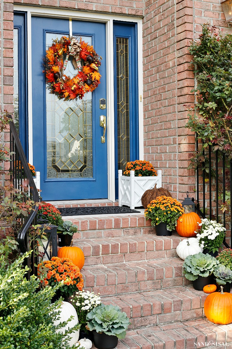 Indigo and Orange Fall  Front  Porch  Sand and Sisal