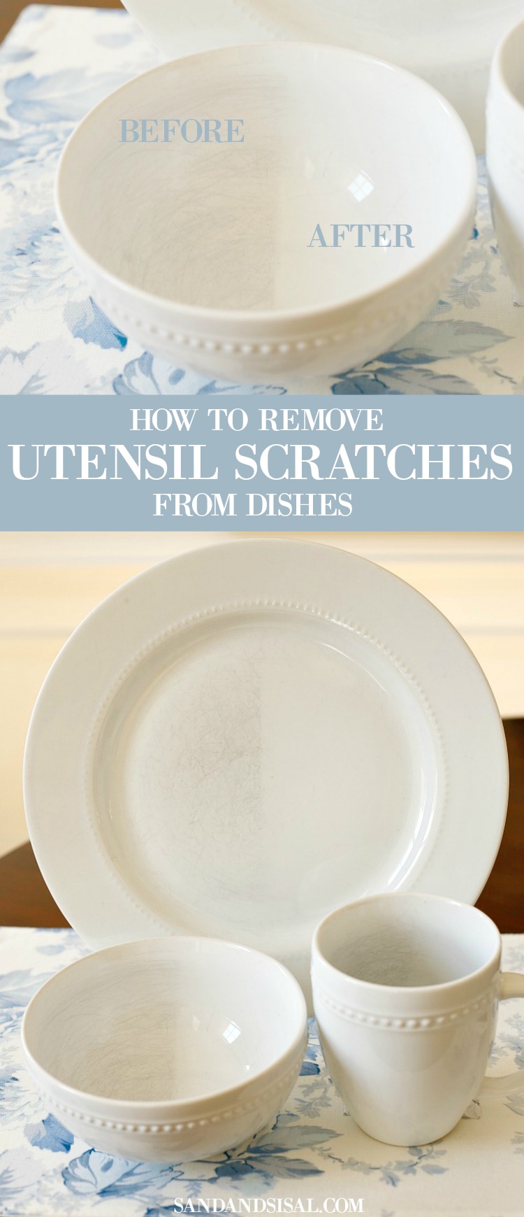 STOP! Don't throw away your dishes! Click through to learn How to Remove Utensil Scratches from Dishes! Seriously amazing. This will be one popular pin to put on your must try list!