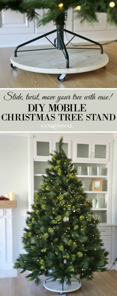 DIY Mobile Christmas Tree Stand. Slide, twist, or move your tree with ease with this simple and inexpensive project.