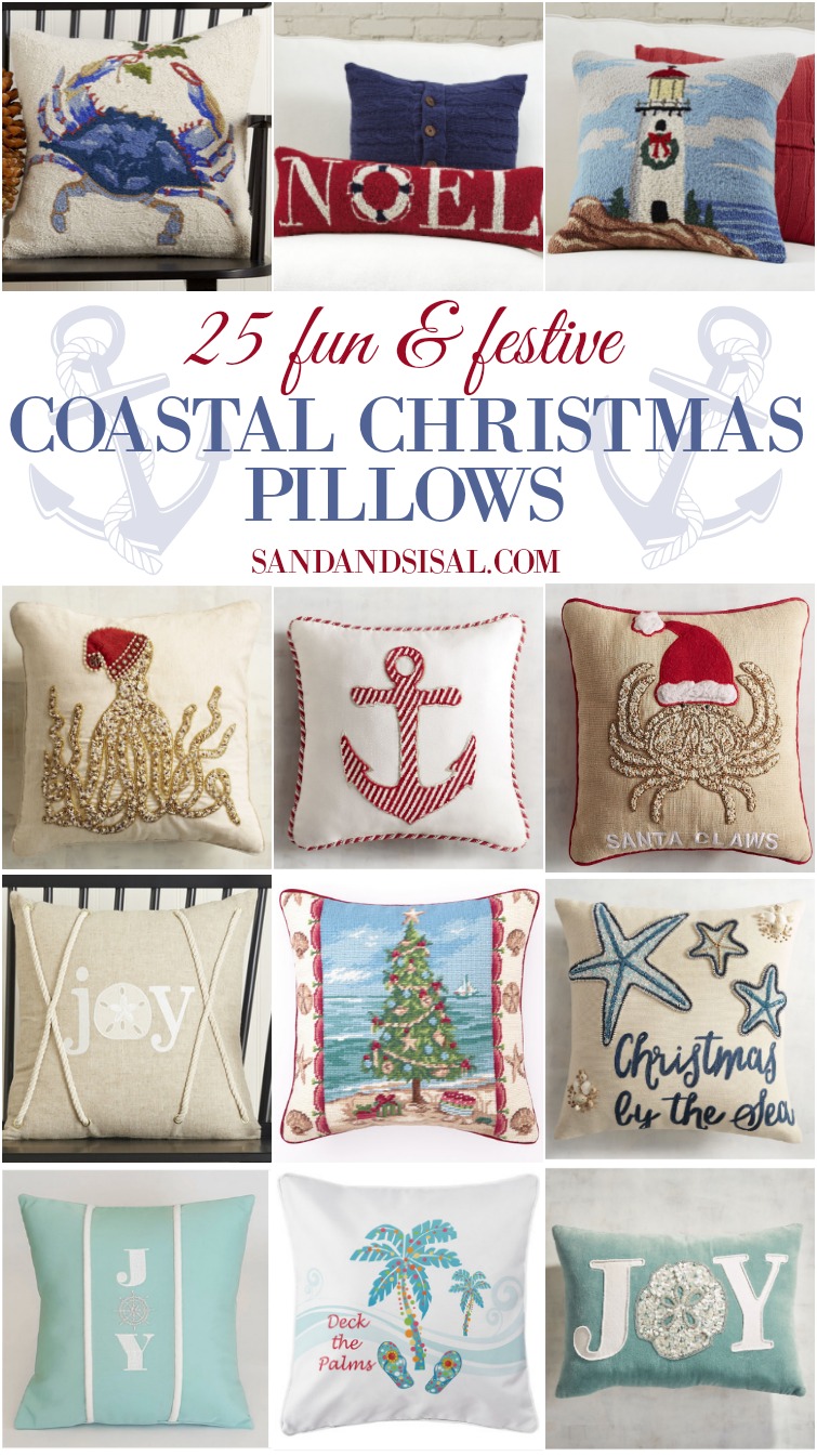 Scominoc Pack of 1 Coastal Christmas Outdoor Pillow with Insert, Waterproof  Lumbar Pillows for Recliner, Seaside Holiday Wishes Xmas Beach Starfish