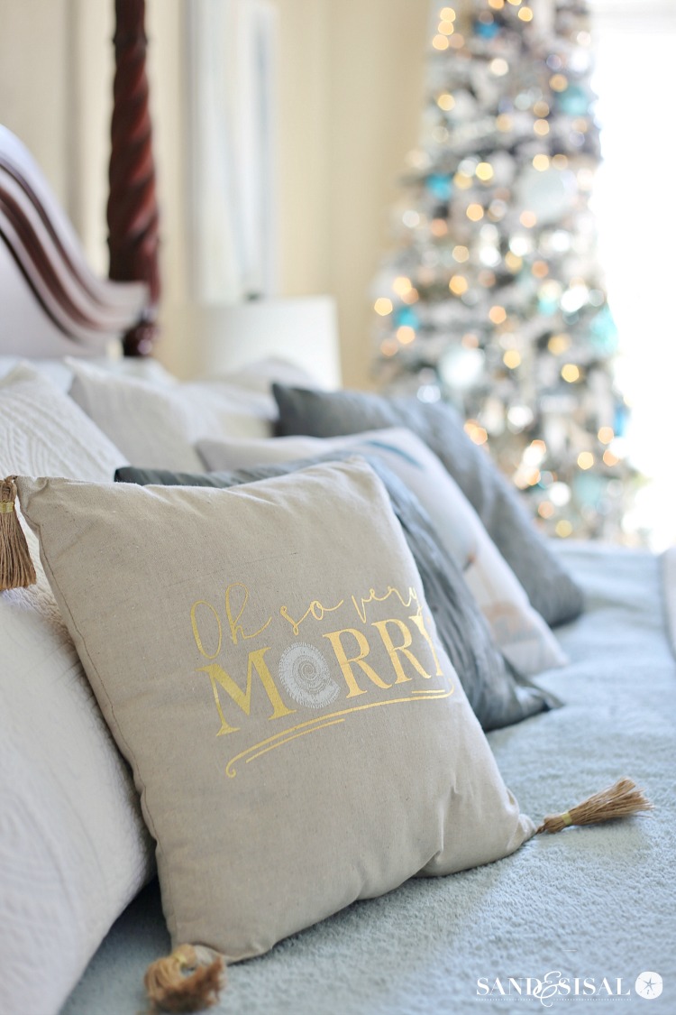 A Classic Coastal Christmas Bedroom Tour + Coastal Christmas Tree + Chic Coastal Christmas Pillows