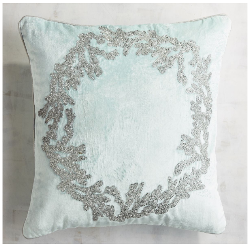 icy blue coral wreath pillow