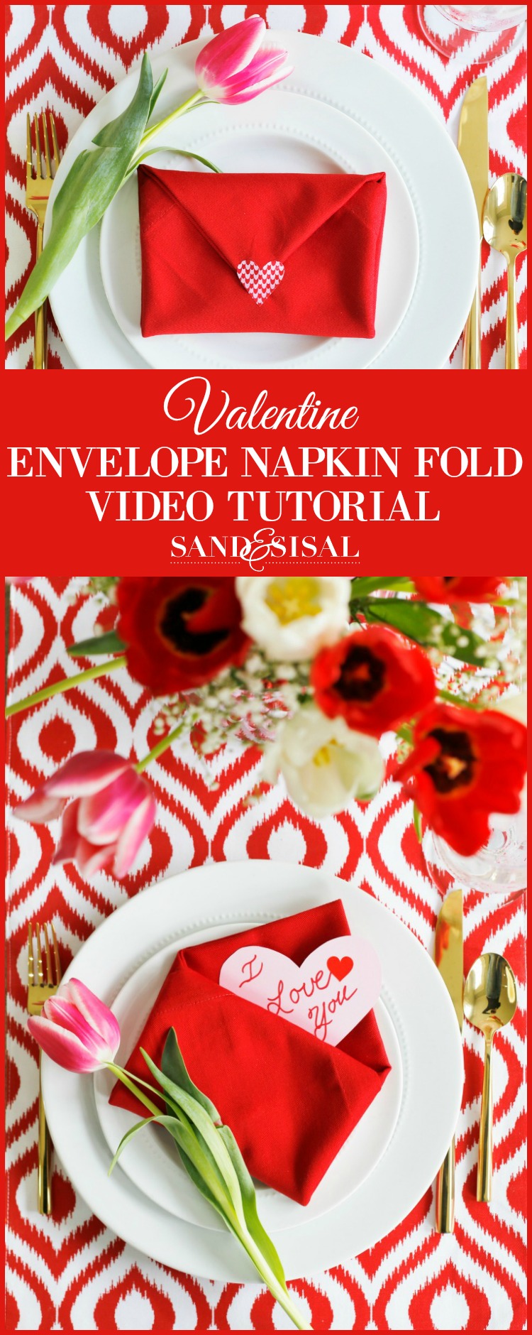 Valentine's Day Table Setting with Envelope Napkin Fold  Valentine day table  decorations, Valentine table decorations, Diy valentine's day decorations