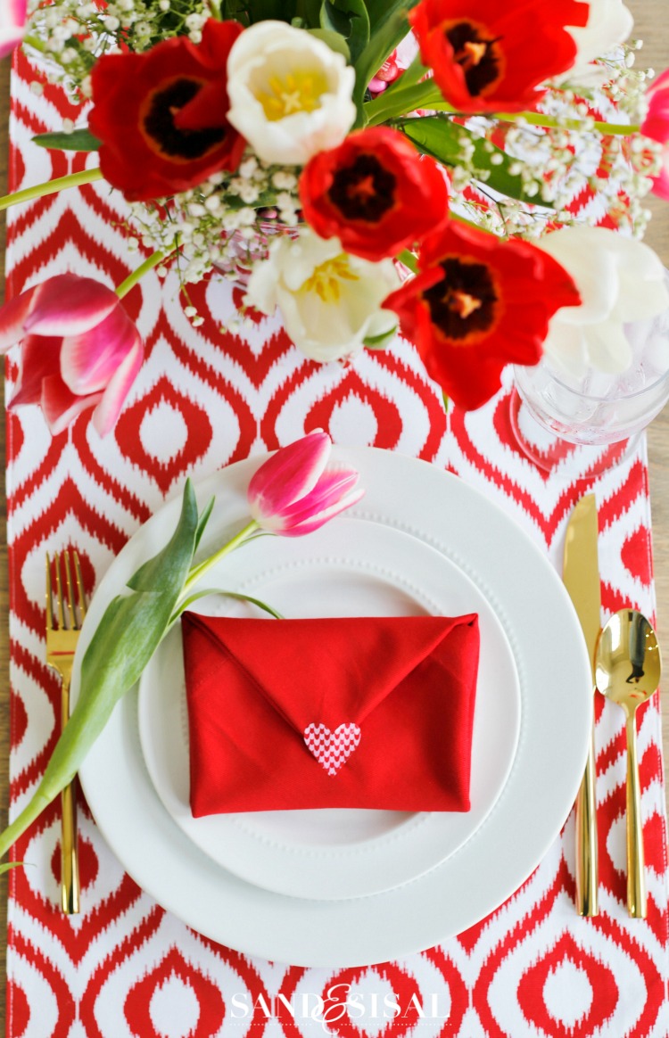 Valentine's Day Table Setting with Envelope Napkin Fold