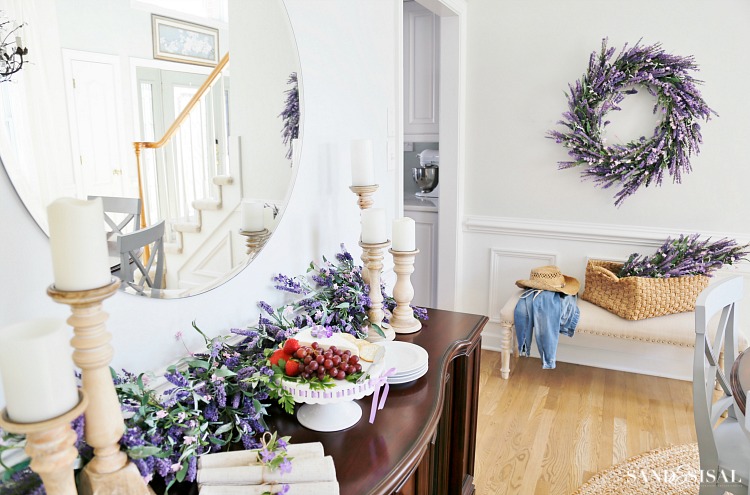 Faux Lavendar Wreath and Florals