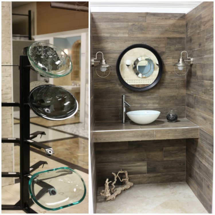 Wood Plank Porcelain Bathroom with Vessel Sink