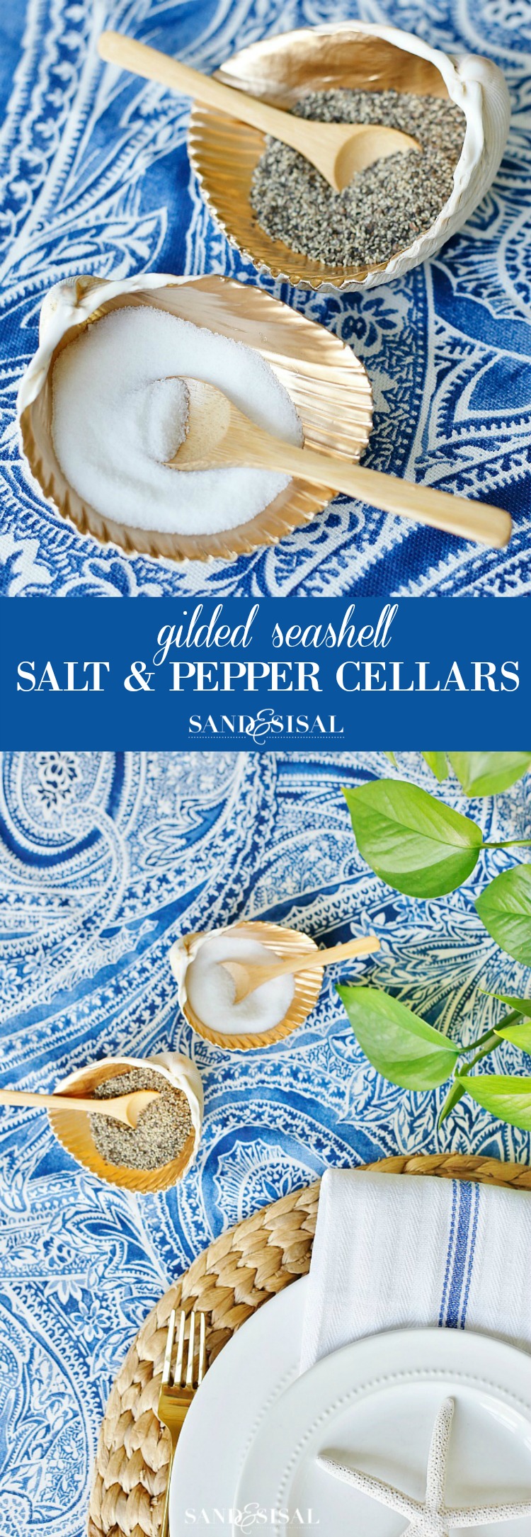 Gilded Seashell Salt and Pepper Cellars - Sand and Sisal