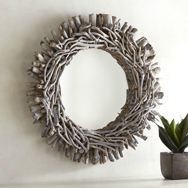 blue washed driftwood mirror