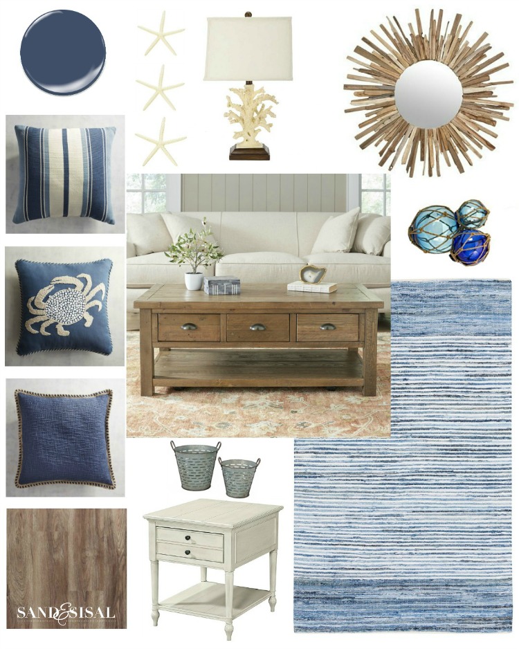 Nautical Media Room Makeover Design Board - Sand and Sisal