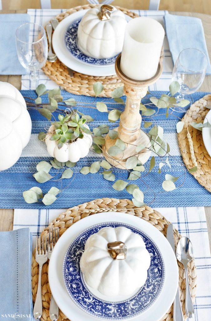 A Blue and White Thanksgiving Table - Sand and Sisal