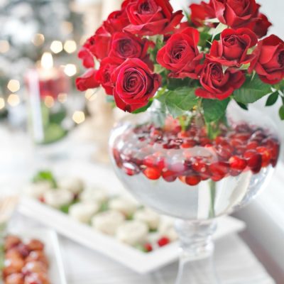 Christmas Centerpiece - Rose and Cranberry Centerpiece