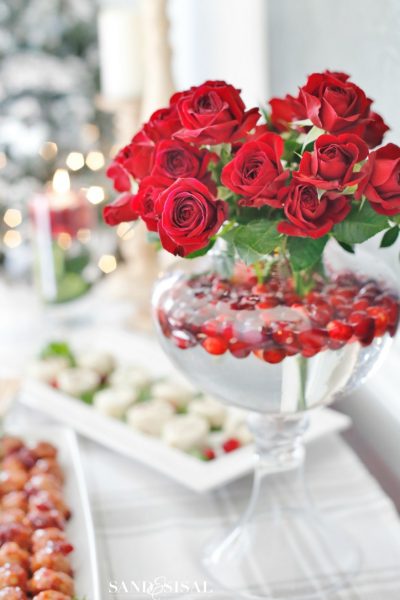 Christmas Centerpiece - Rose and Cranberry Centerpiece