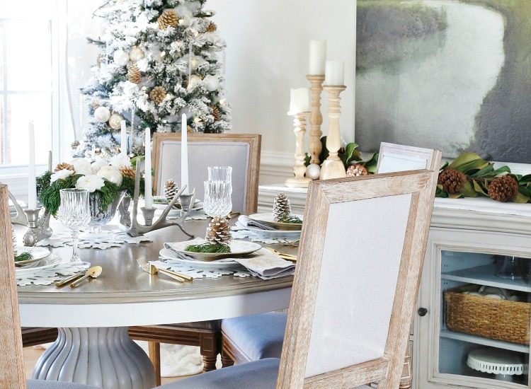 Neutral Christmas Rustic Glam Dining Room