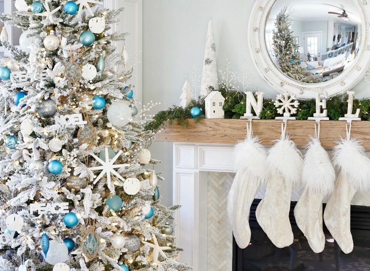 White Coastal Christmas Tree and Mantel