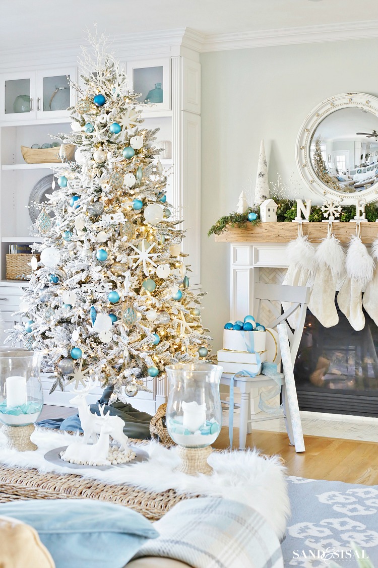 White Coastal Christmas Tree and Family Room Tour