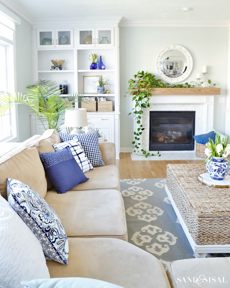 Blue and White Living Room - spring tour